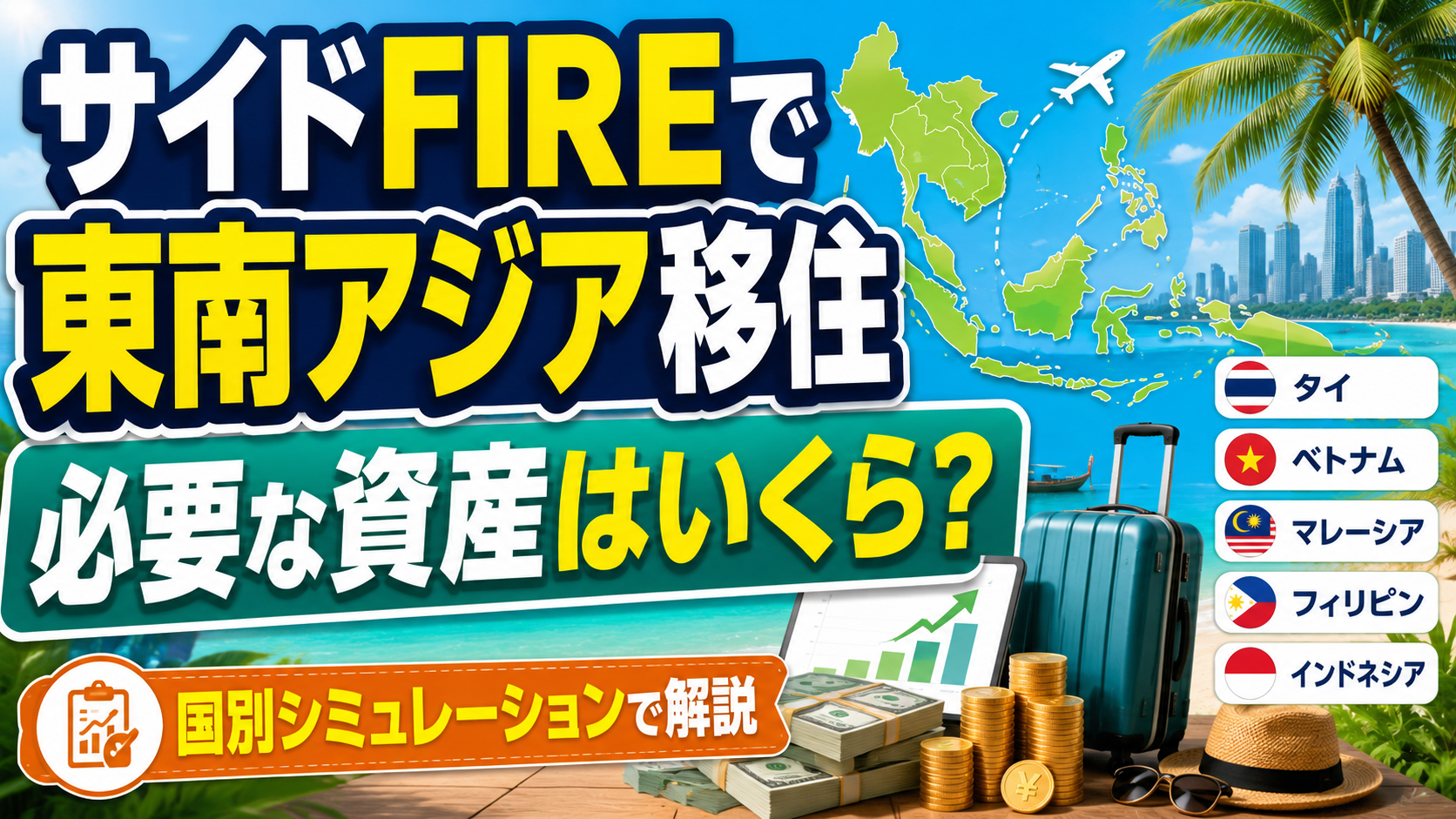 サイドFIREで東南アジア移住するのに必要な資産はいくら？国別シミュレーションで解説